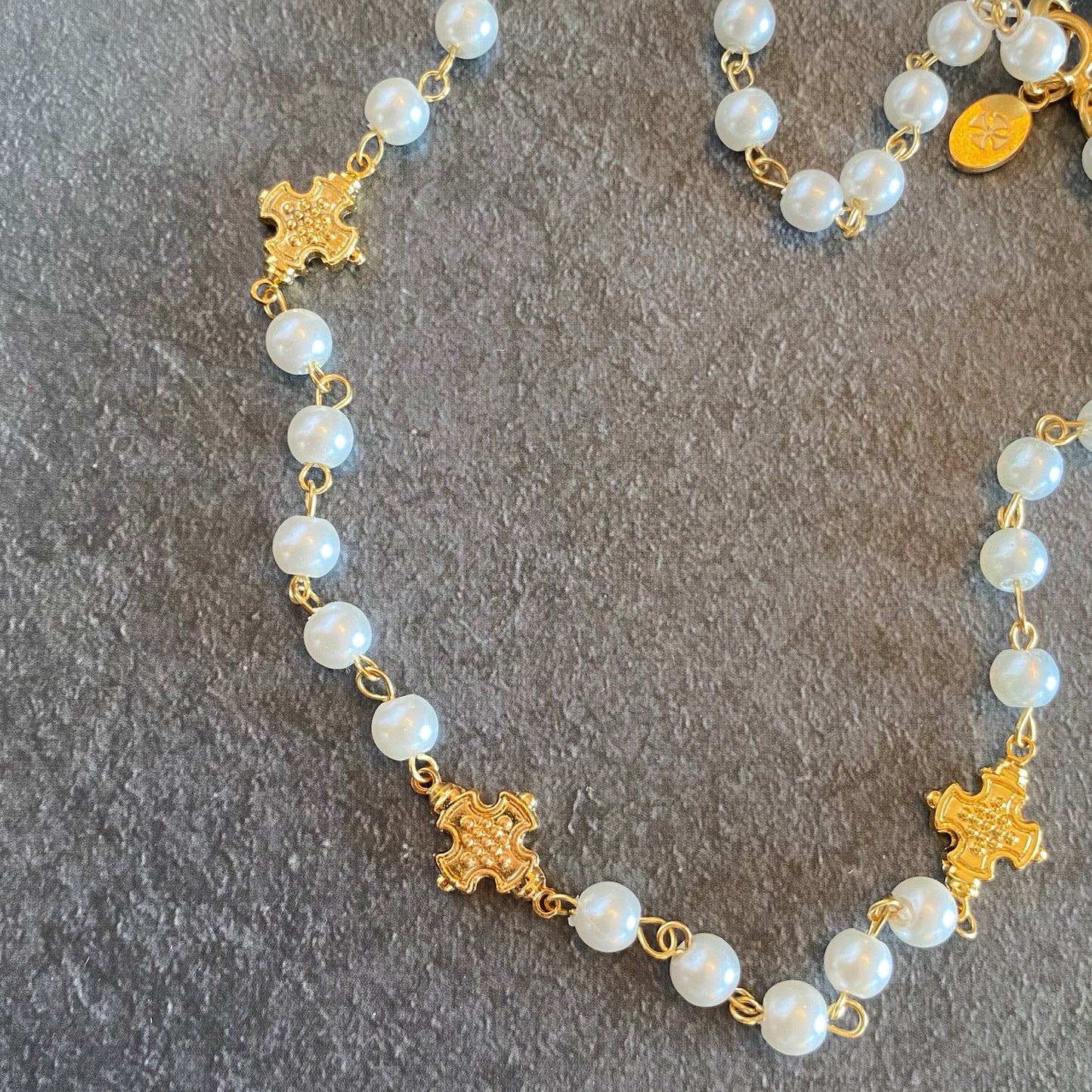Glass Pearl Cross 18” Necklace